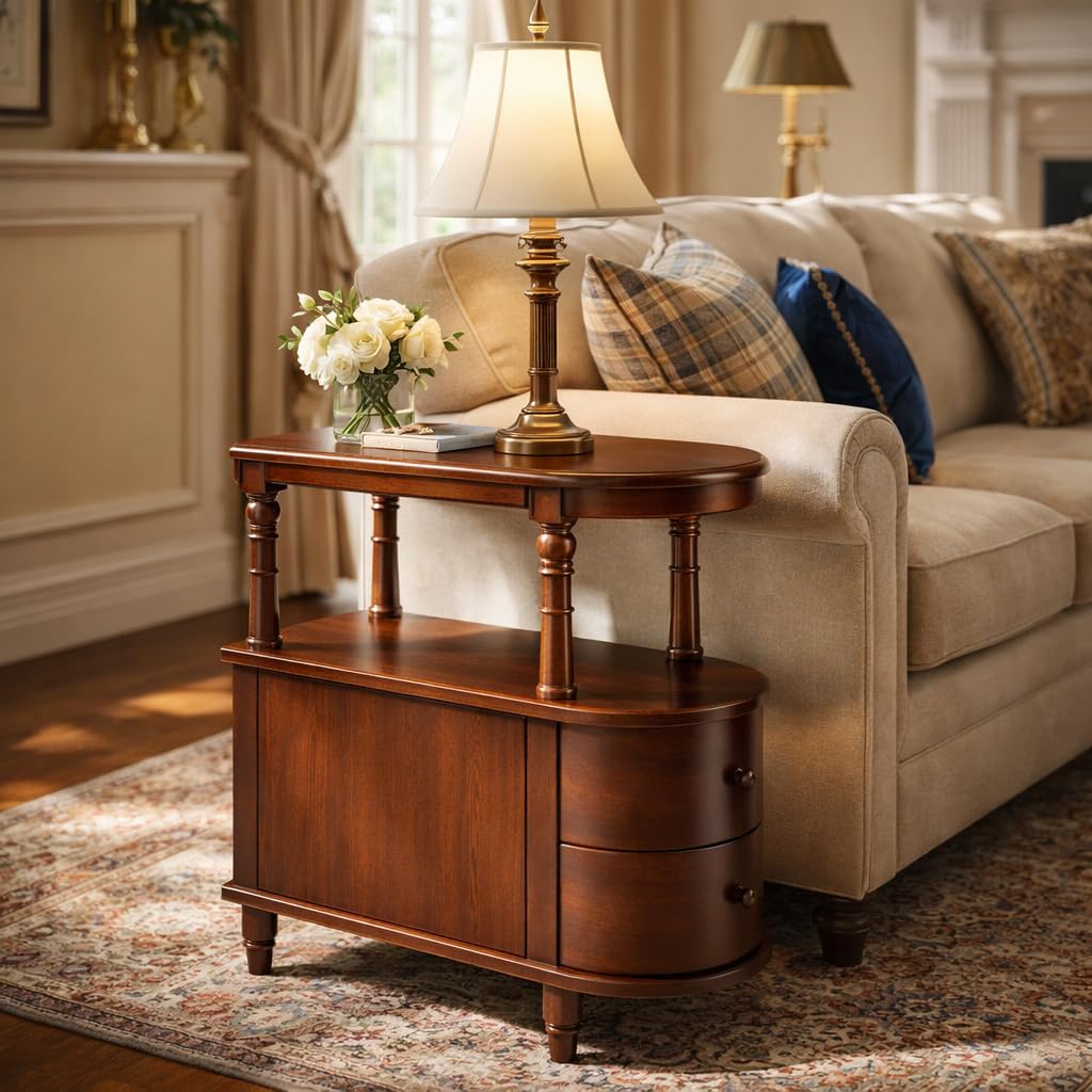 Solid Wood End Table with 2 Drawers S77320