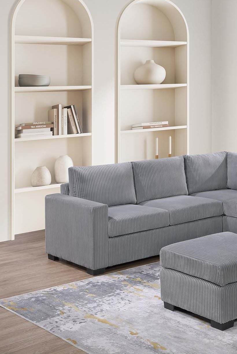 Light Gray Corduroy 4pc Sectional Sofa Set L9625
