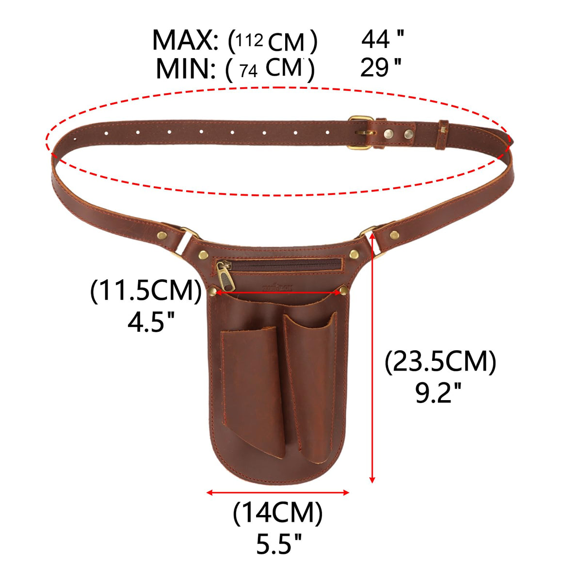 Brown Leather Gardening Tool Belt with 4 Pockets M2326