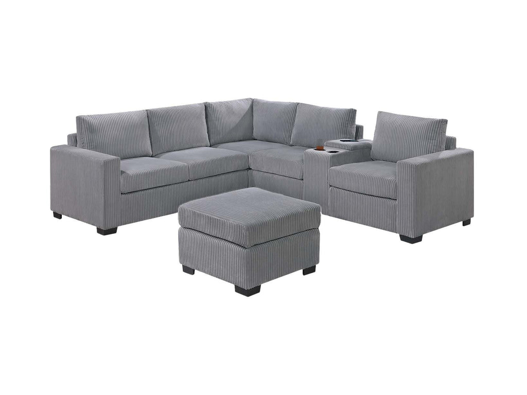 Light Gray Corduroy 4pc Sectional Sofa Set L9625
