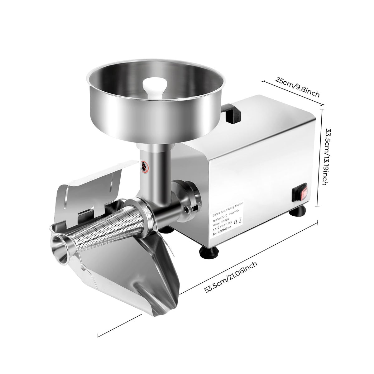 110V 450W Stainless Steel Electric Tomato Strainer S855