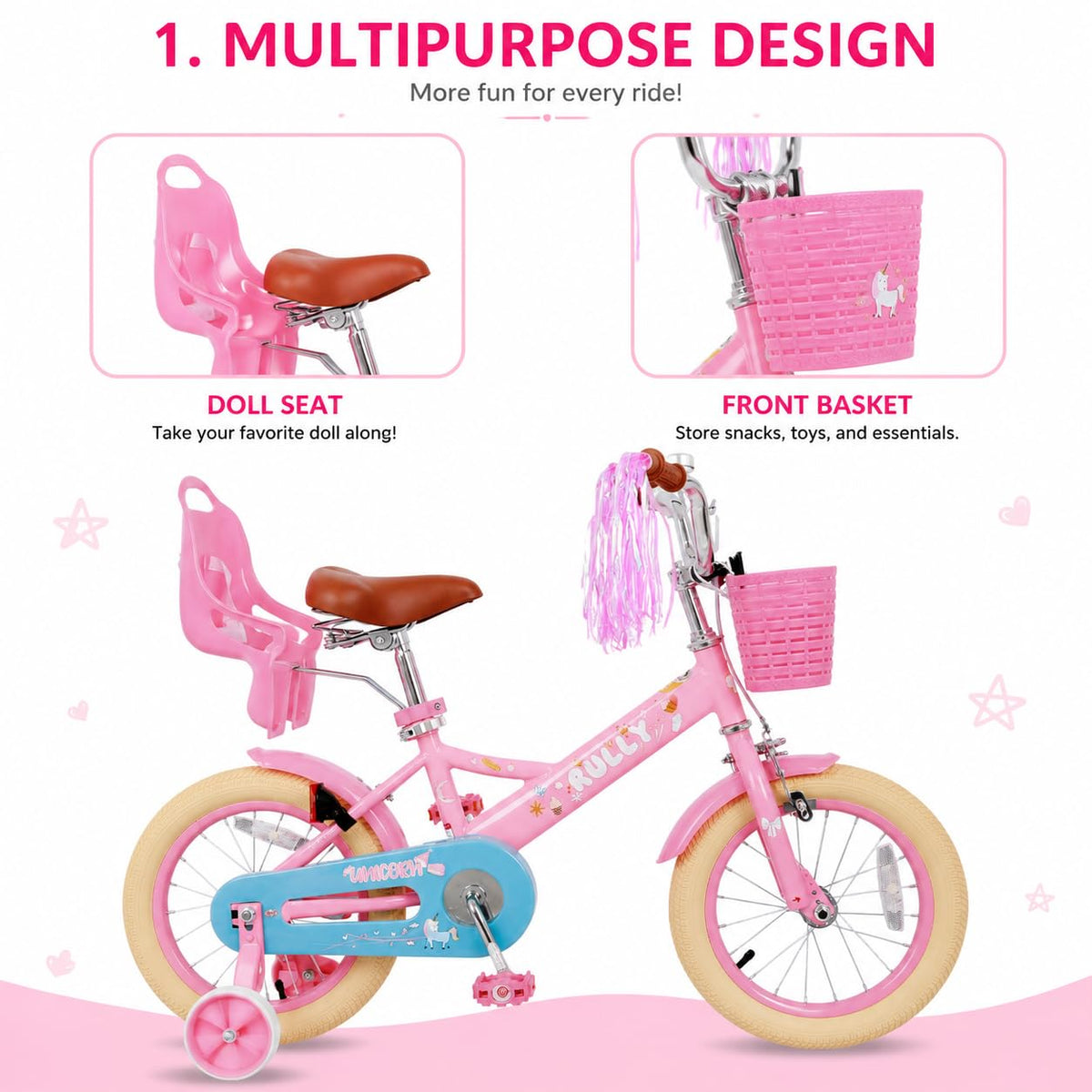 Kids Bike with Training Wheels & Basket E750903