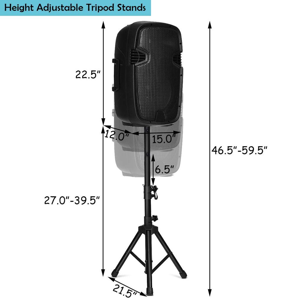 2000W 12" Portable Dual Powered Speakers PA System with Tripod Stands I210209