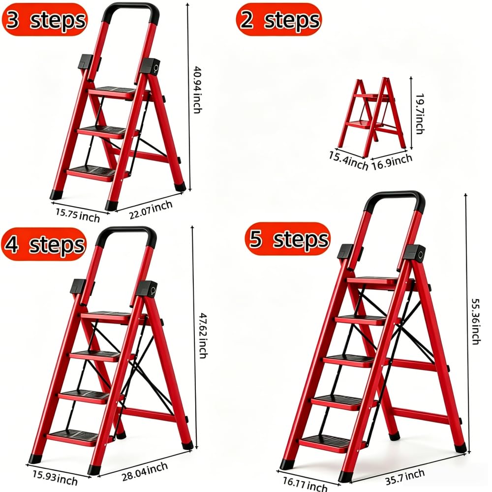 Heavy Sturdy Steel 4 Tier Step Stool with Handrail Q63623