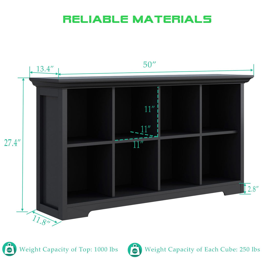Black 8-Cube Open Bookcase with 2-Tier Low Cabinet P46380