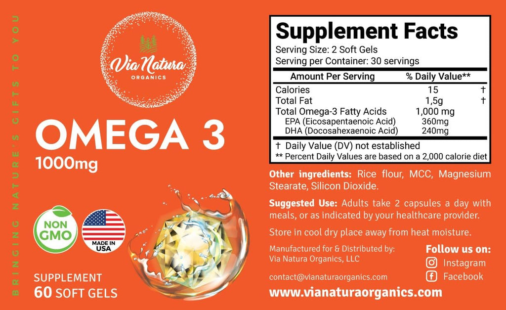 Omega 3 Fish Oil 1000mg EPA & DHA 60 Softgels X465
