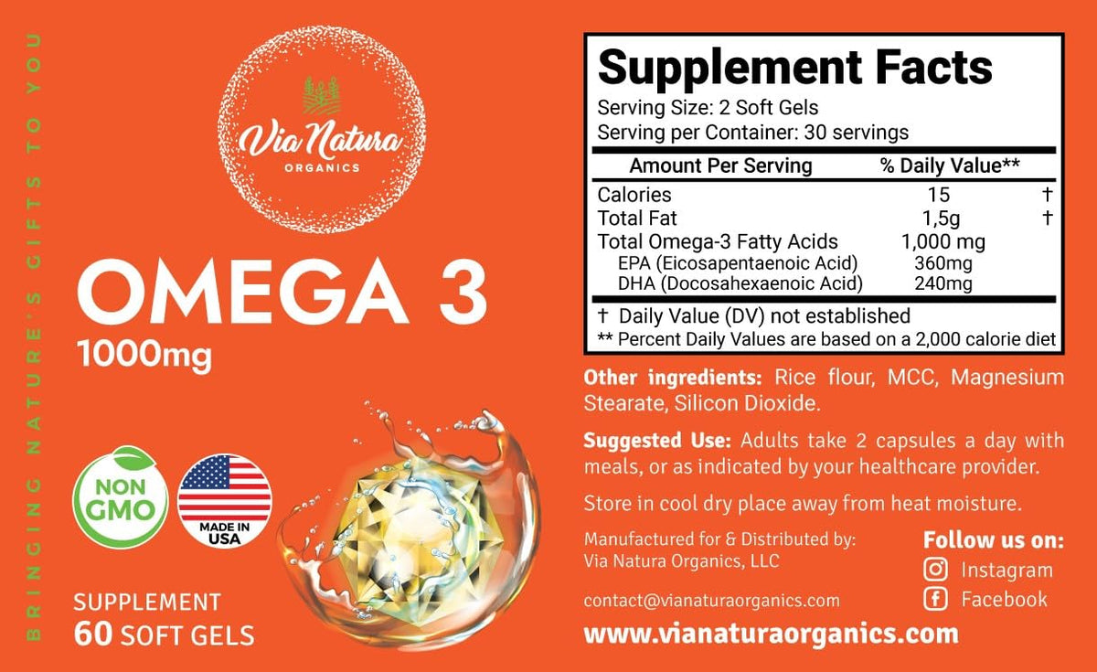 Omega 3 Fish Oil 1000mg EPA & DHA 60 Softgels X465