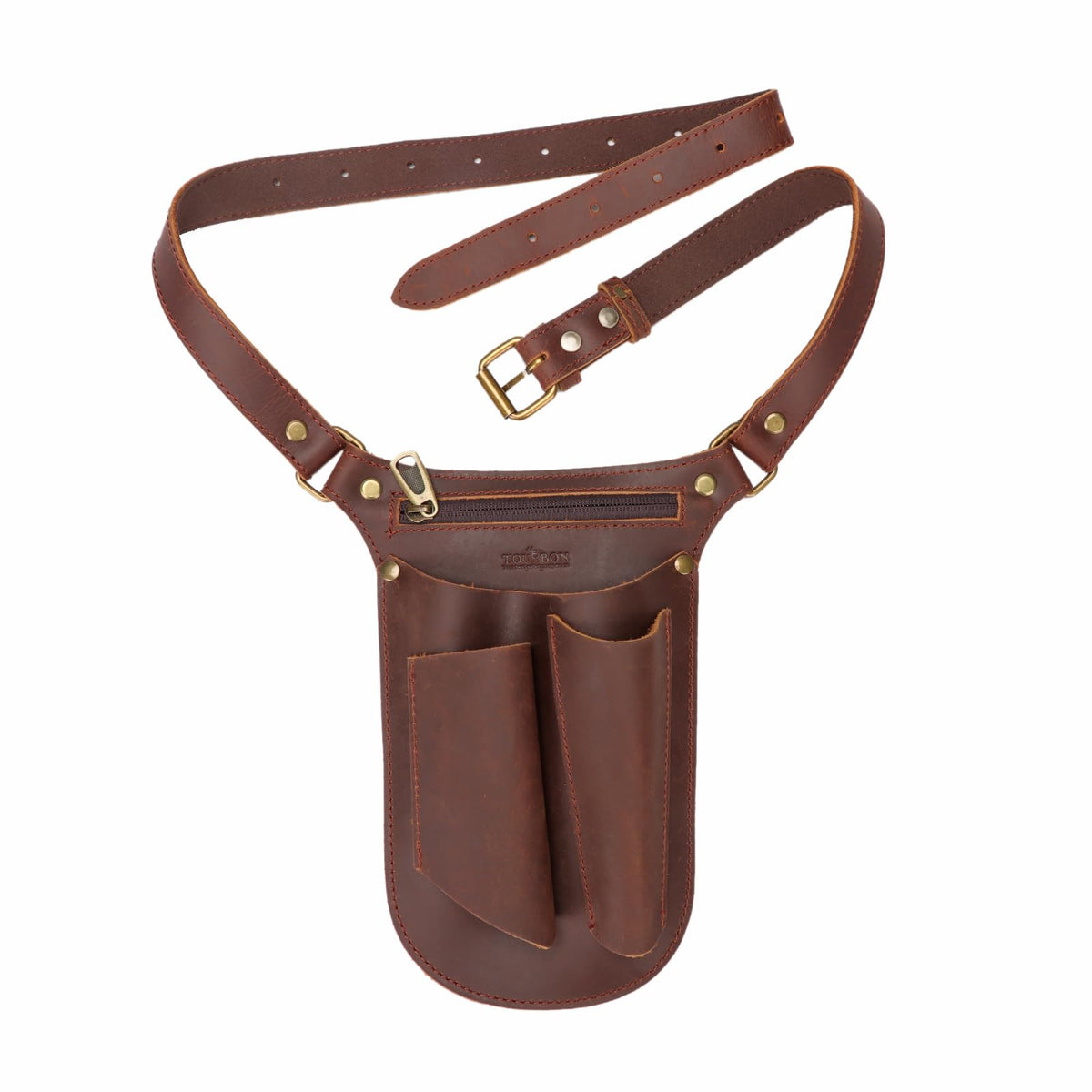 Brown Leather Gardening Tool Belt with 4 Pockets M2326