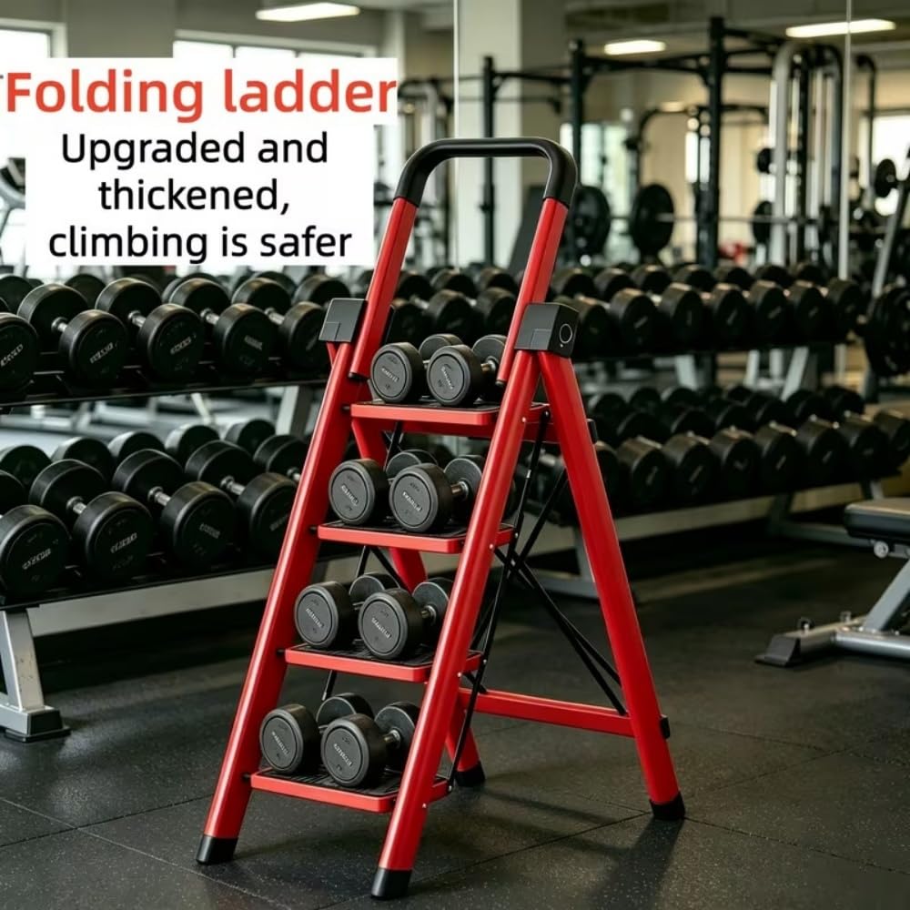 Heavy Sturdy Steel 4 Tier Step Stool with Handrail Q63623