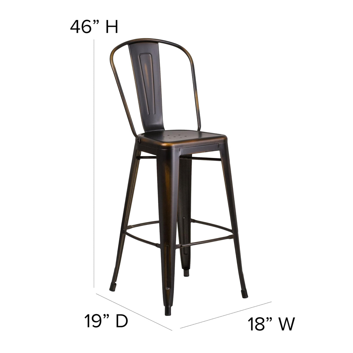 Distressed Copper Metal Indoor-Outdoor Barstool with Back E50139