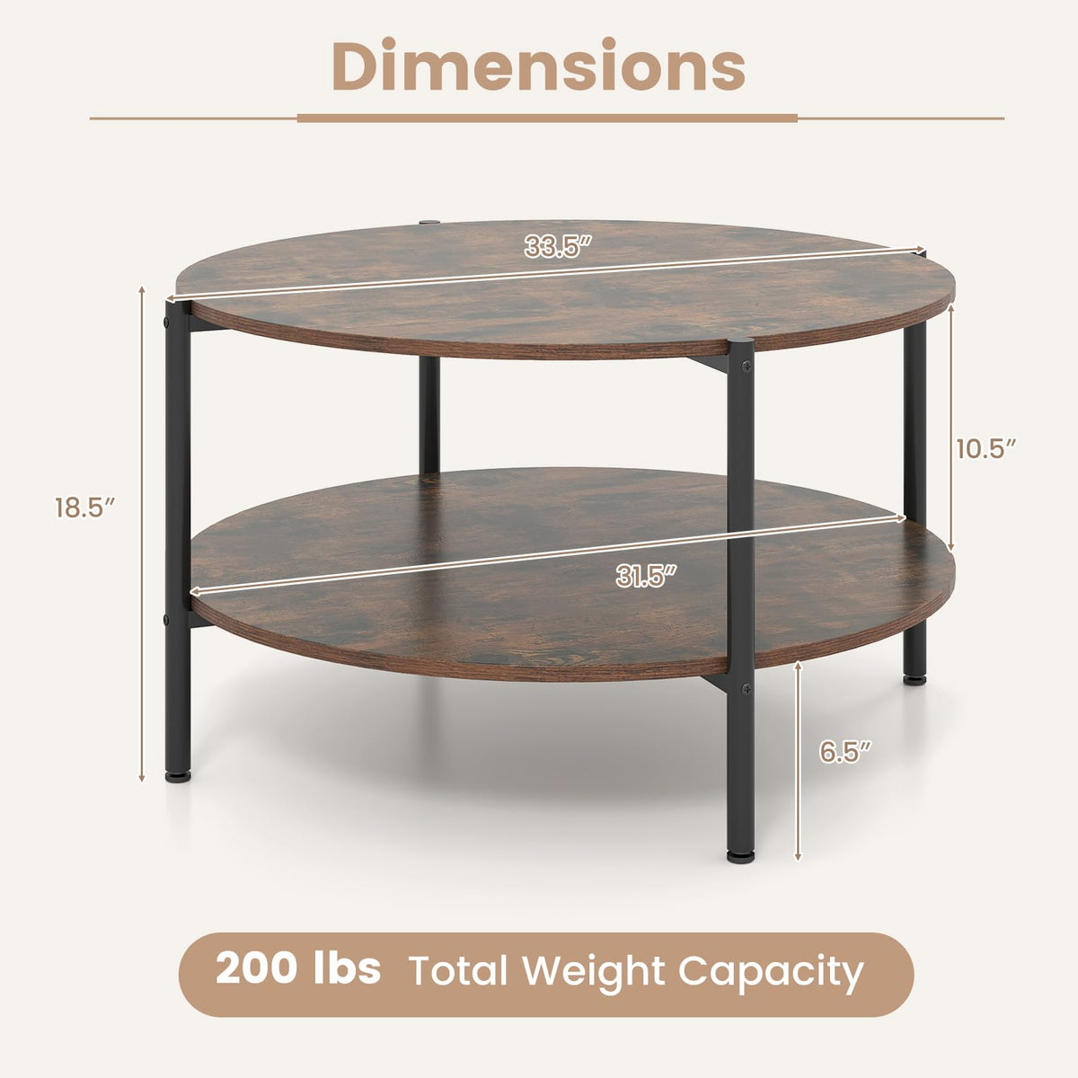 Round 2-Tier Coffee Table with Storage Shelf P682