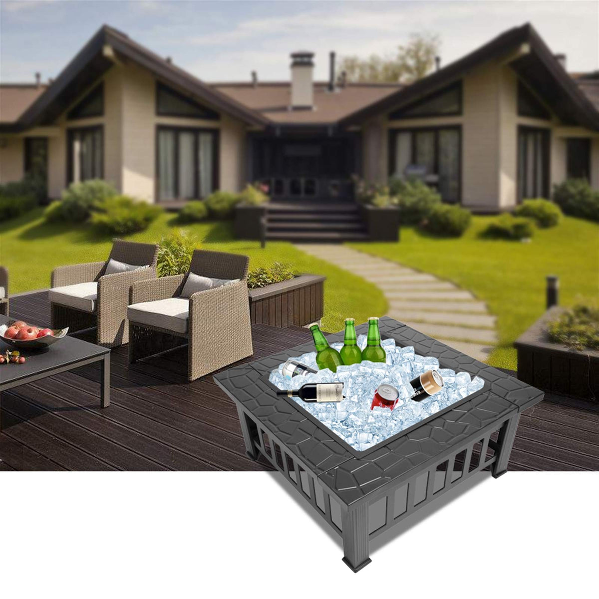 32-inch Metal Outdoor Fire Pit with Fireplace Screen H1089