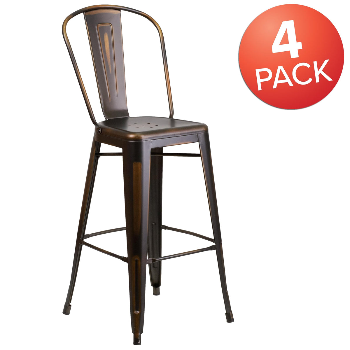 Distressed Copper Metal Indoor-Outdoor Barstool with Back E50139