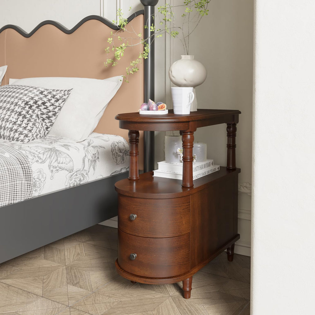 Solid Wood End Table with 2 Drawers S77320