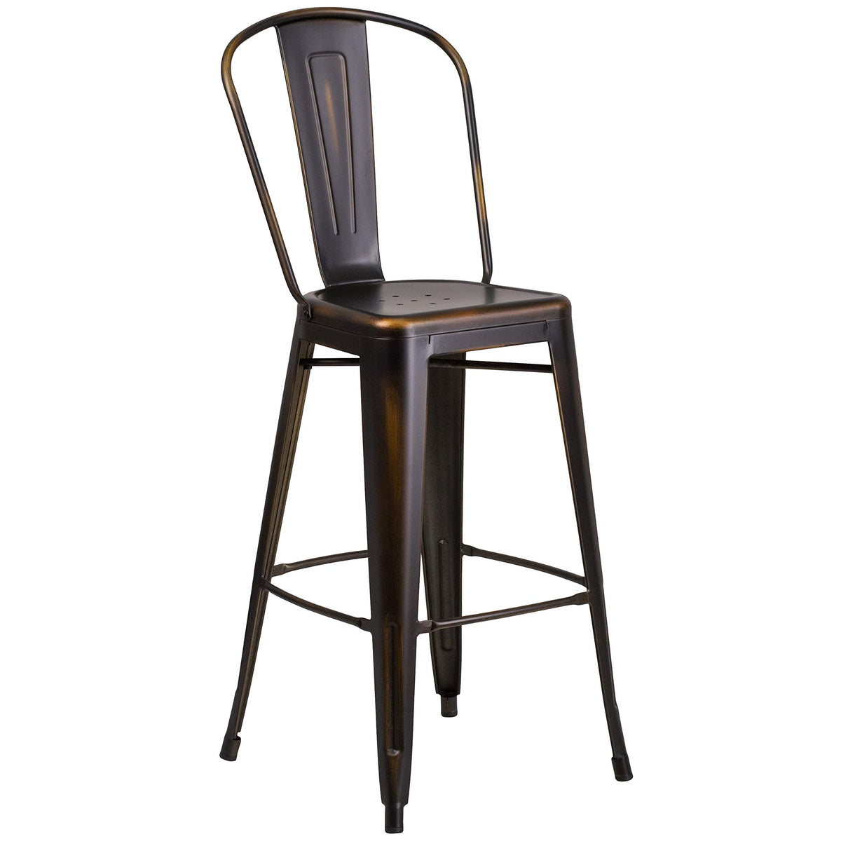 Distressed Copper Metal Indoor-Outdoor Barstool with Back E50139
