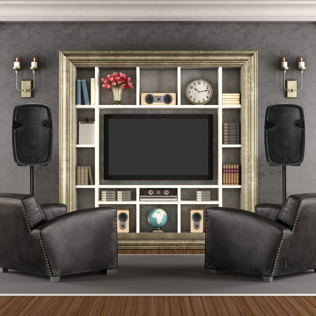 2000W 12" Portable Dual Powered Speakers PA System with Tripod Stands I210209