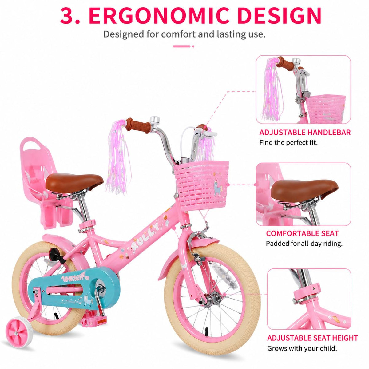 Kids Bike with Training Wheels & Basket E750903
