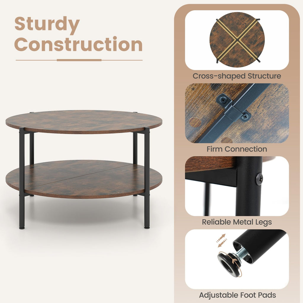 Round 2-Tier Coffee Table with Storage Shelf P682