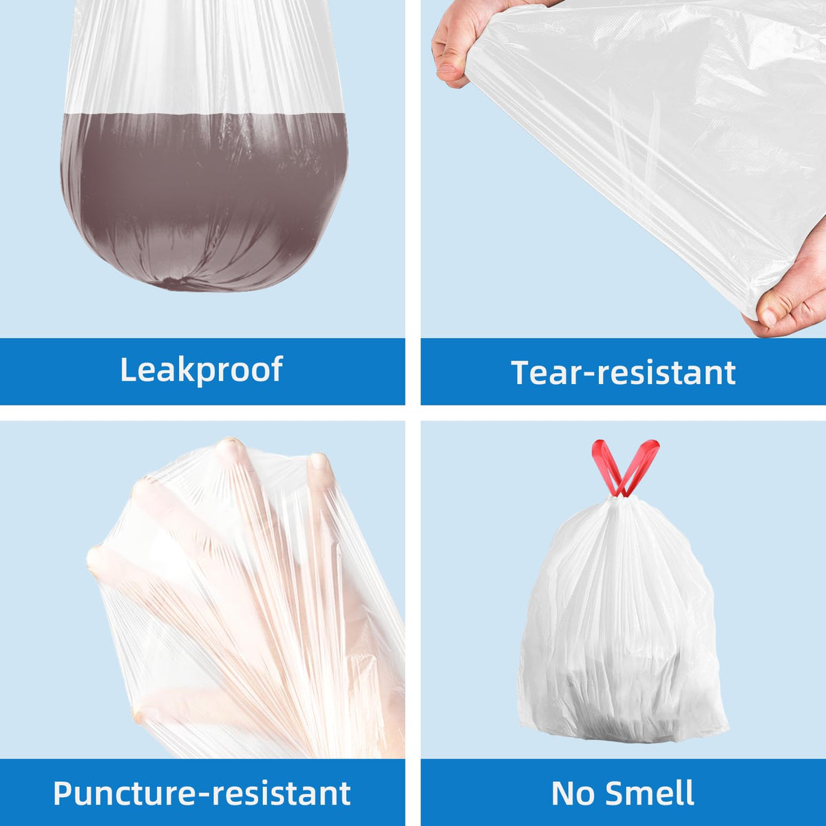 13.2 Gallon Tall Kitchen Drawstring Trash Bags, 200 Count Unscented Leak Proof J1638