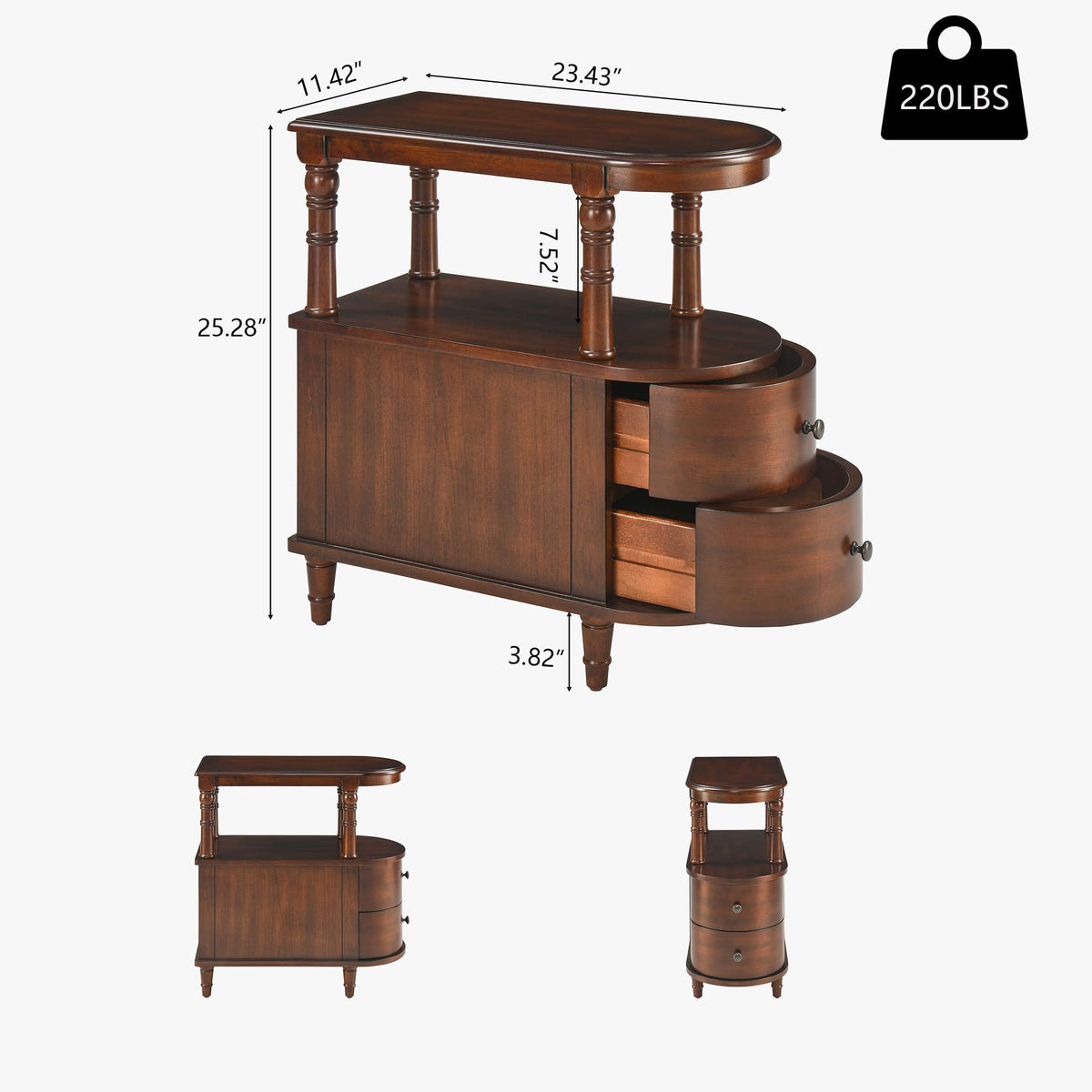Solid Wood End Table with 2 Drawers S77320