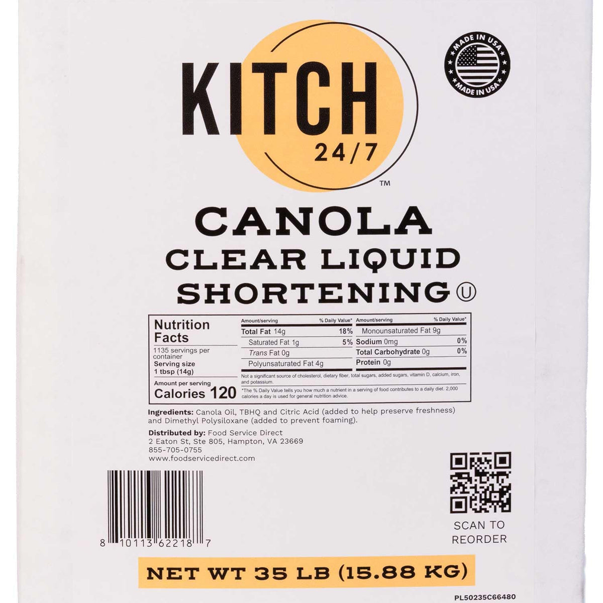 Canola Clear Liquid Shortening 35 lb Bulk V926426