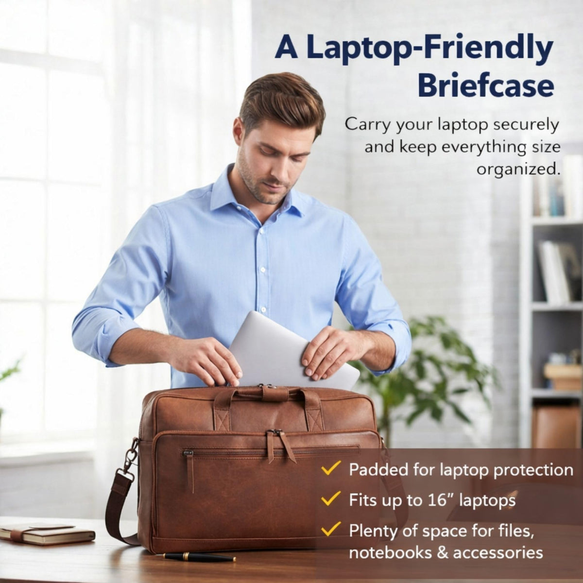 Brown 17-inch Genuine Leather Laptop Briefcase B8672