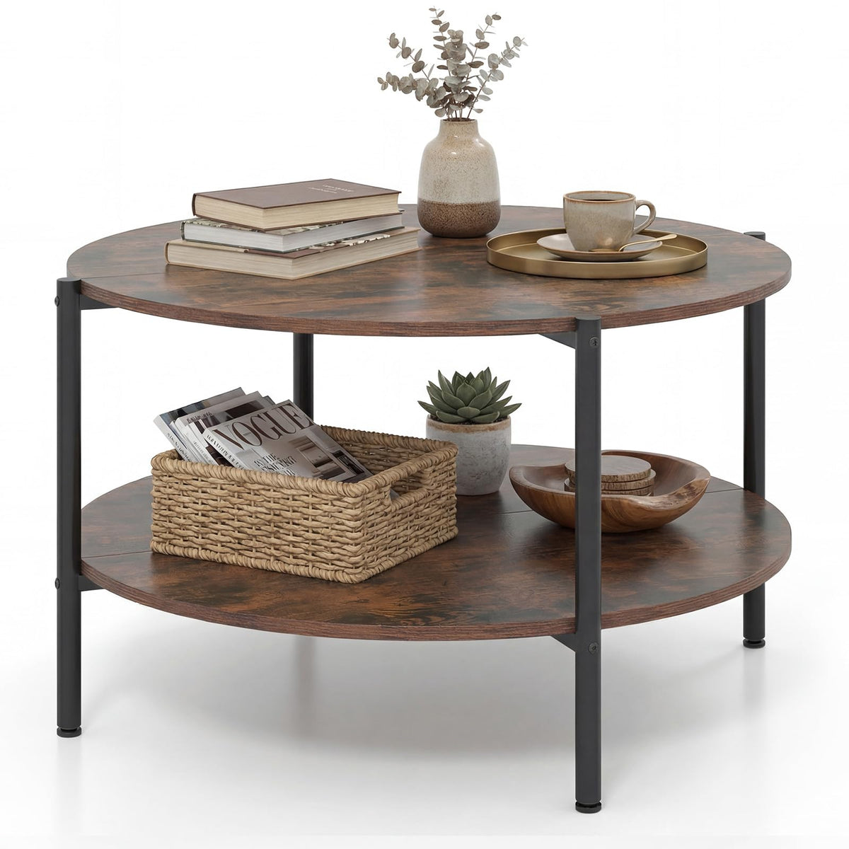Round 2-Tier Coffee Table with Storage Shelf P682