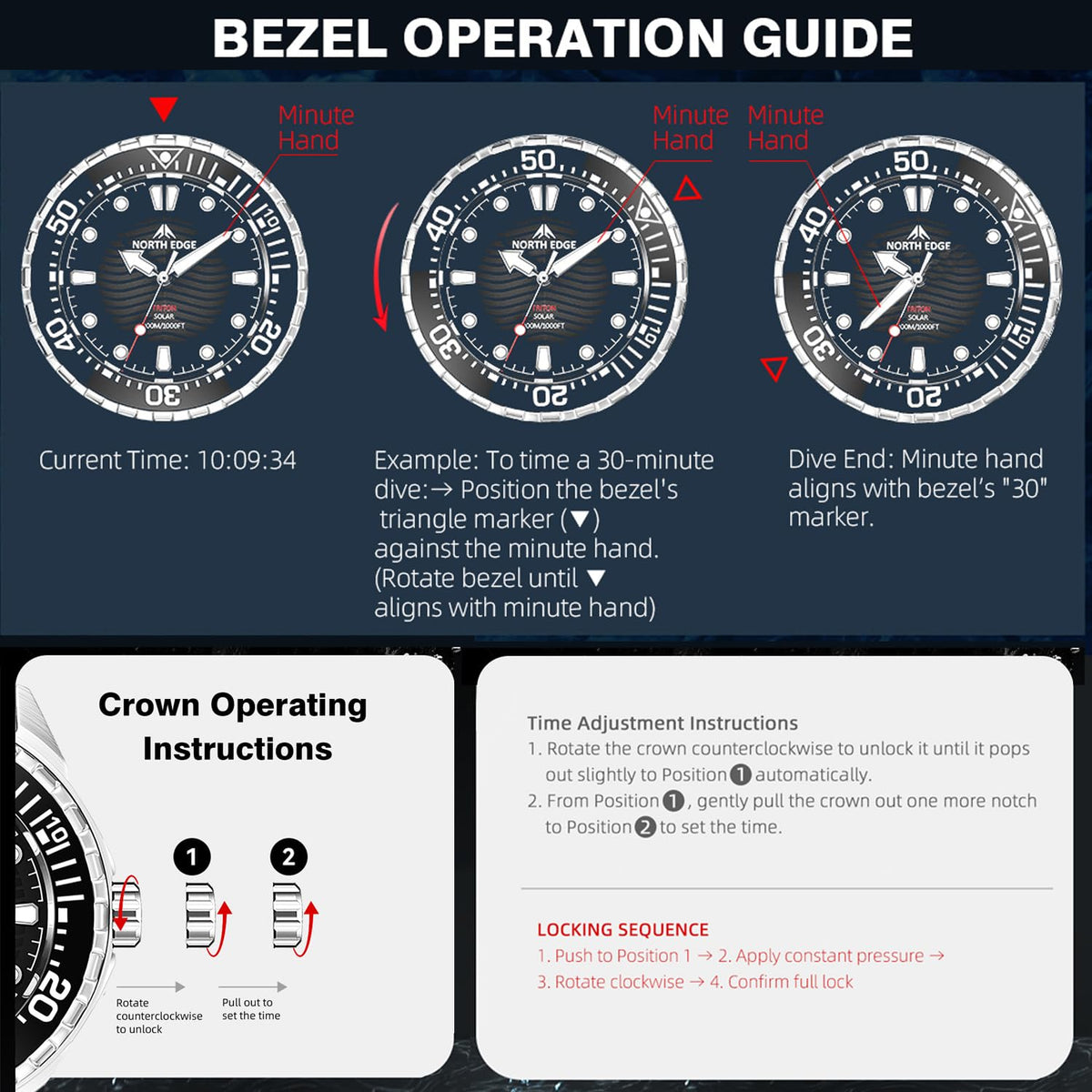 300M Water Resistant Stainless Steel Quartz Analog Watch O6494