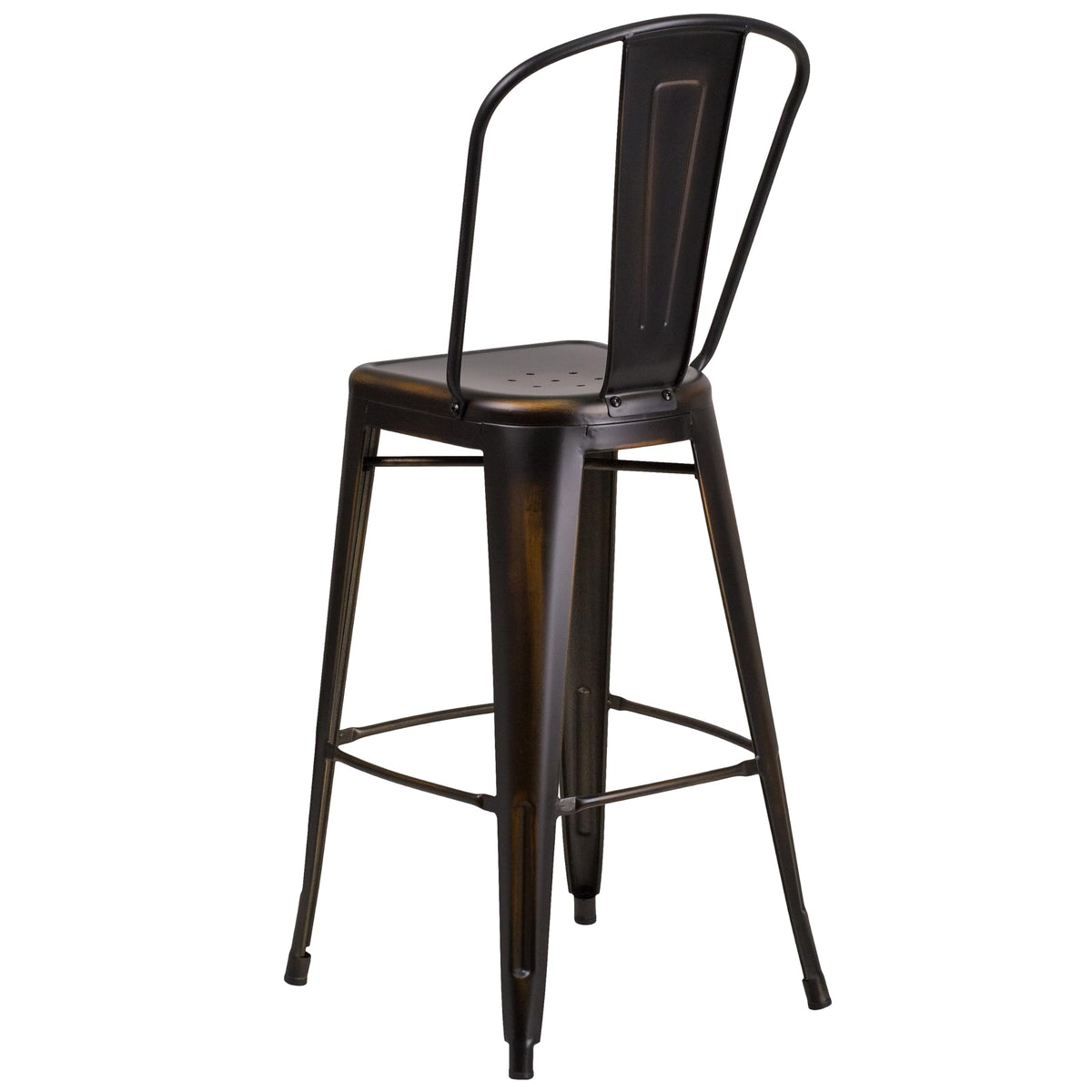 Distressed Copper Metal Indoor-Outdoor Barstool with Back E50139