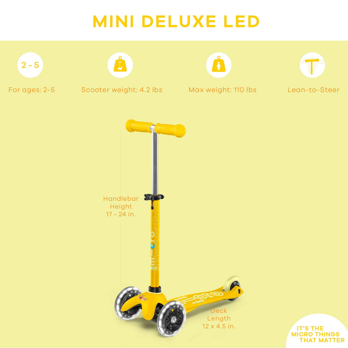 LED Scooter 3 Wheels Adjustable Handlebar Non-Slip T8982