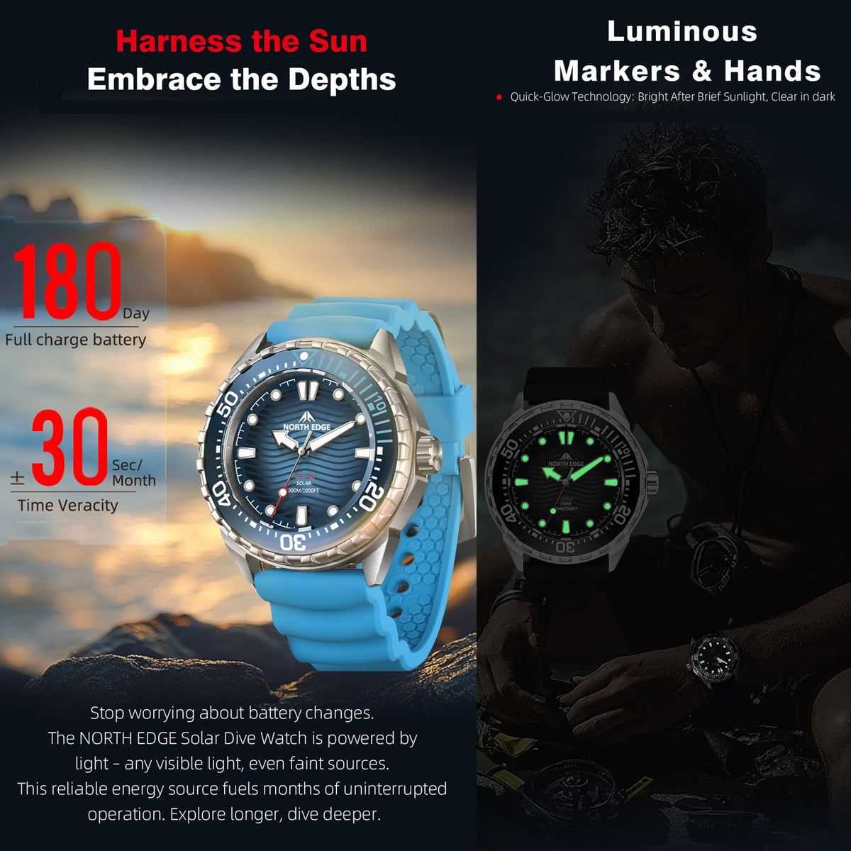 300M Water Resistant Stainless Steel Quartz Analog Watch O6494