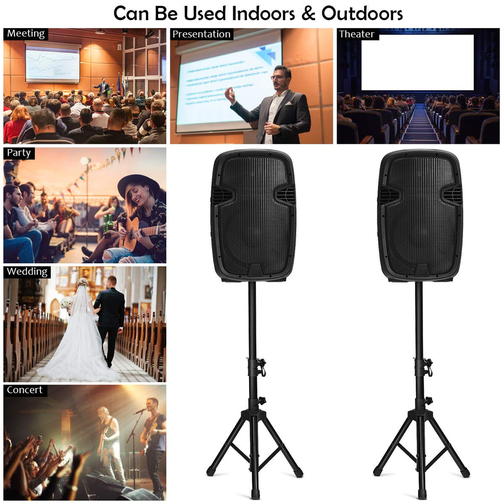 2000W 12" Portable Dual Powered Speakers PA System with Tripod Stands I210209