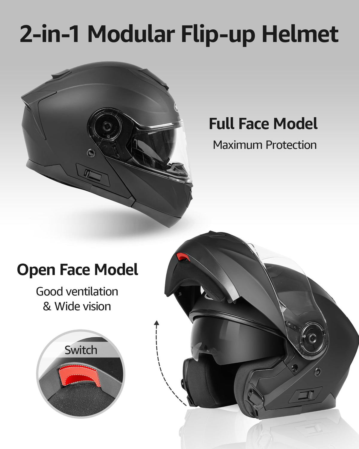 DOT Approved Full Face Motorcycle Helmet with Flip Up Dual Visor O892