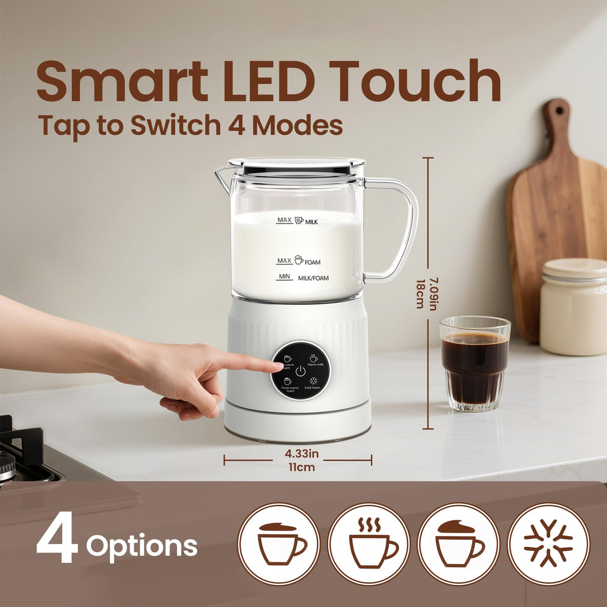 4-in-1 Electric Milk Frother and Steamer 13.52oz S291801