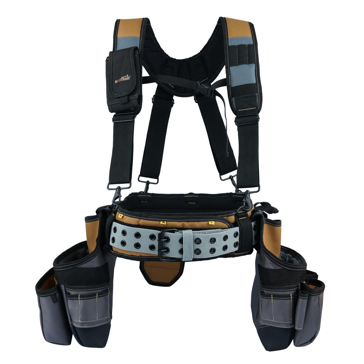 Khaki 28-Pocket Tool Belt and Suspenders H691