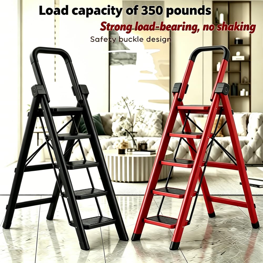 Heavy Sturdy Steel 4 Tier Step Stool with Handrail Q63623