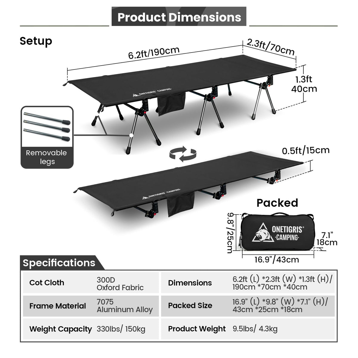 Height Adjustable Folding Camping Cot D263269