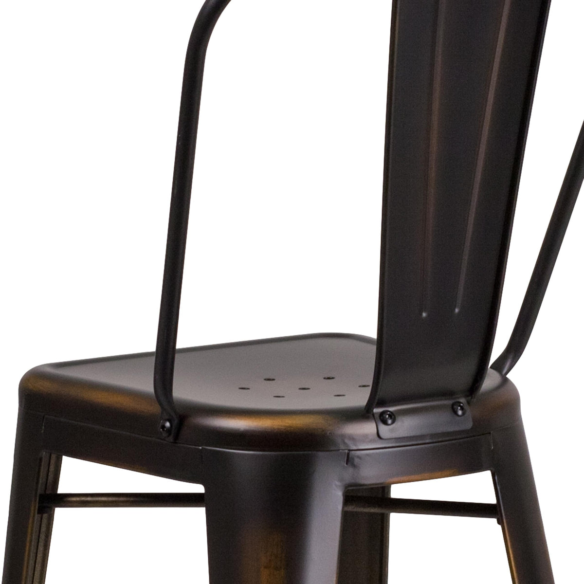 Distressed Copper Metal Indoor-Outdoor Barstool with Back E50139