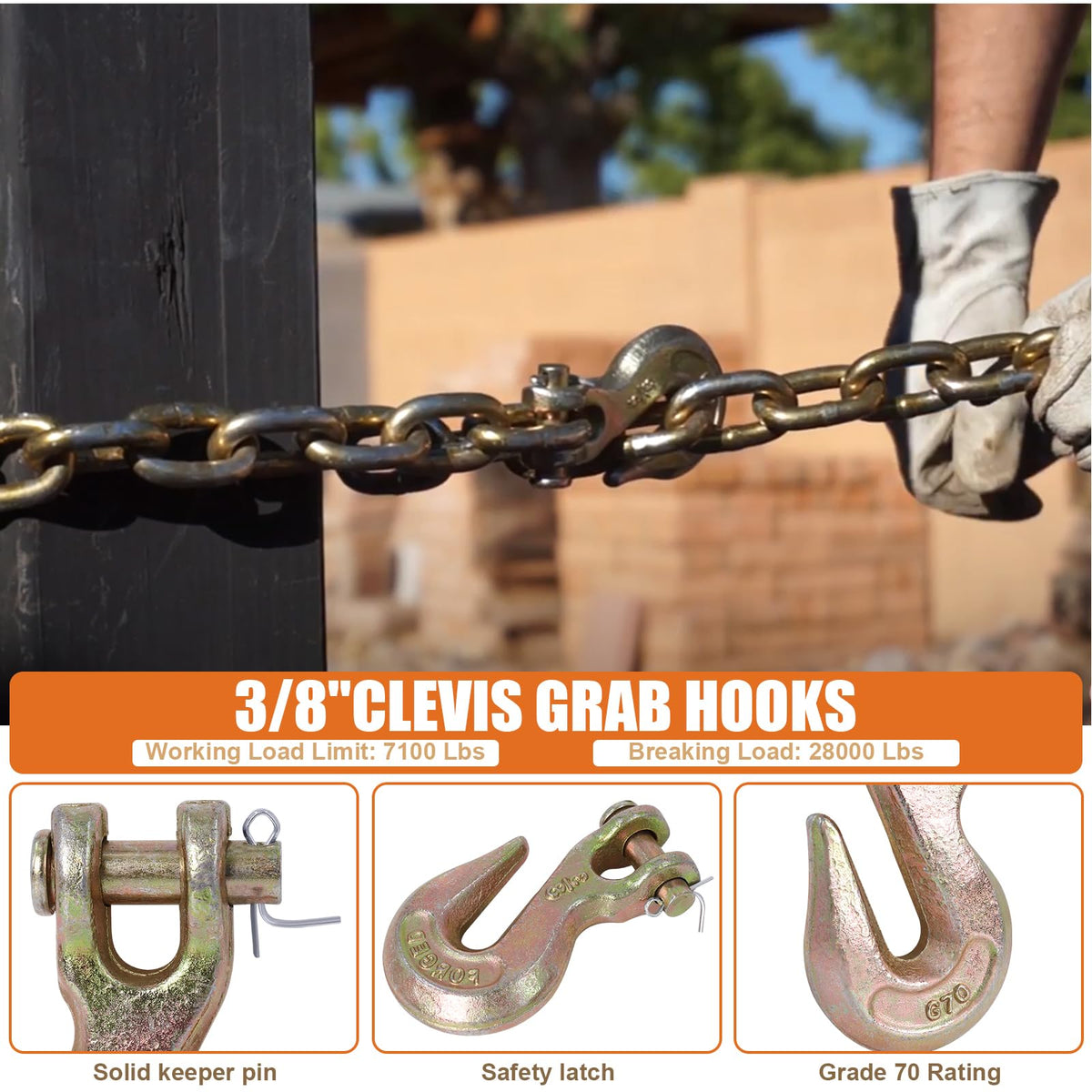 3/8" Grade 70 Clevis Grab Hooks, 10 Pack M5383