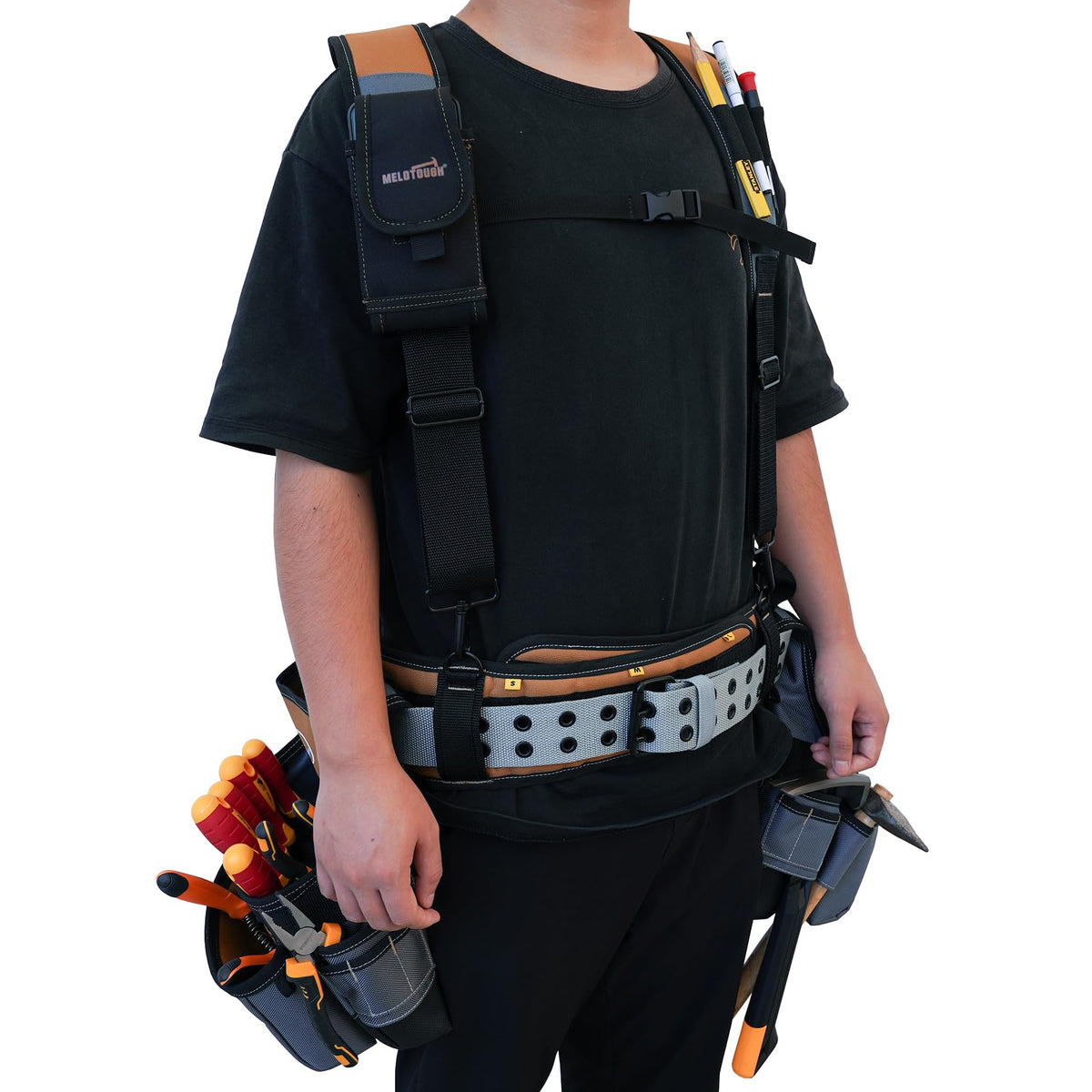 Khaki 28-Pocket Tool Belt and Suspenders H691
