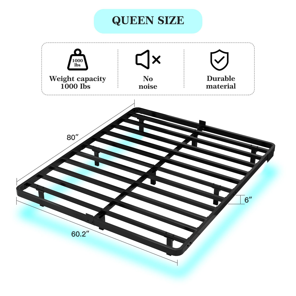 Queen Metal Platform Bed Frame with LED Lights and Charging Station L7774