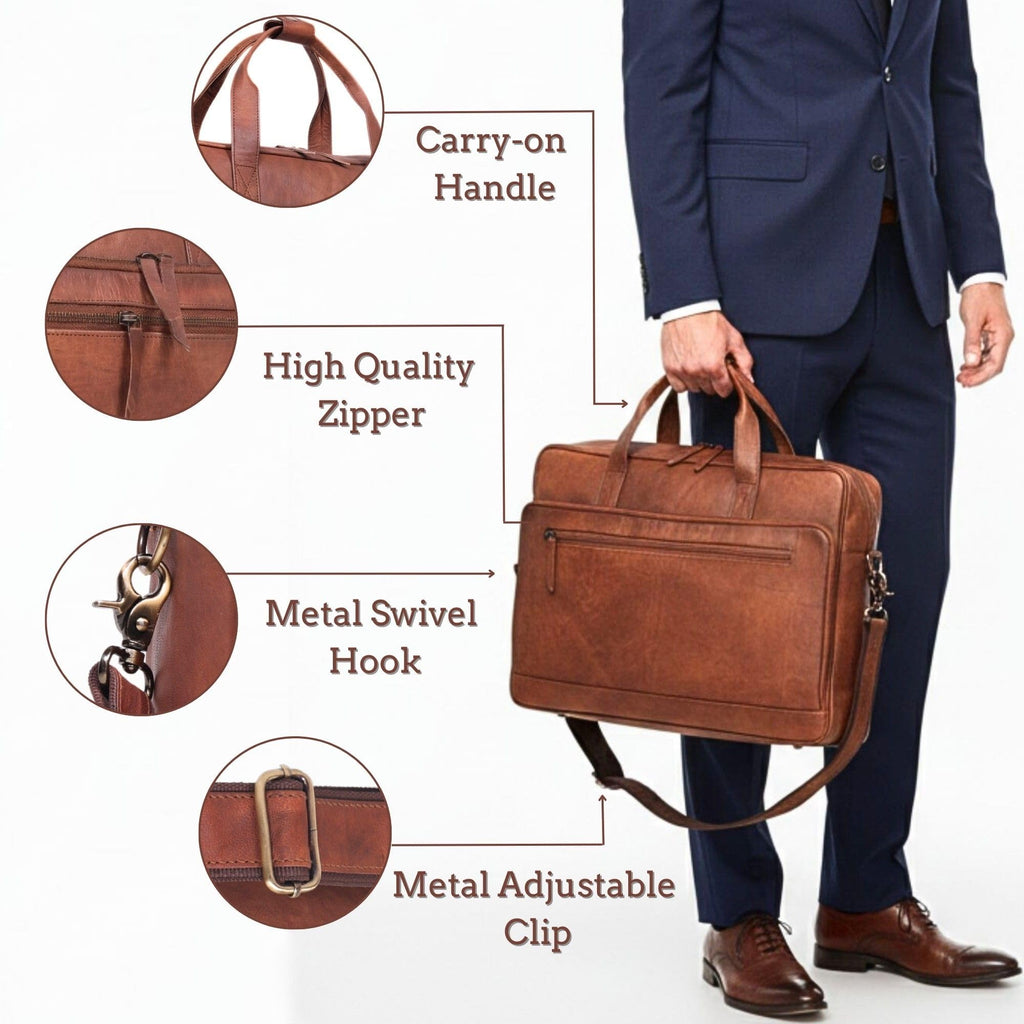 Brown 17-inch Genuine Leather Laptop Briefcase B8672