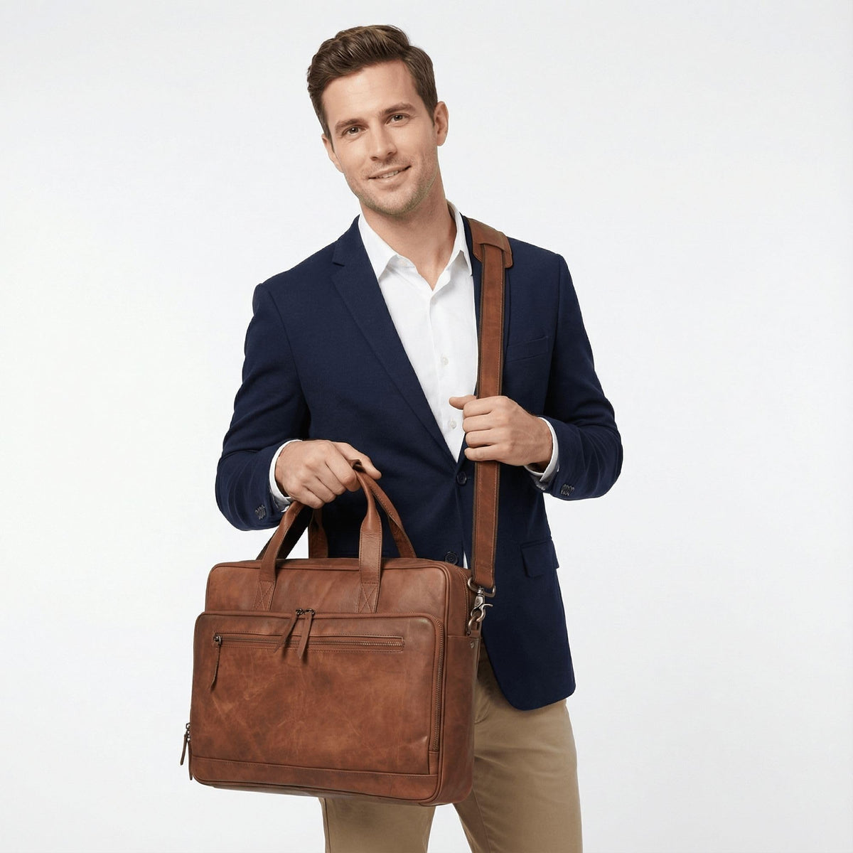 Brown 17-inch Genuine Leather Laptop Briefcase B8672