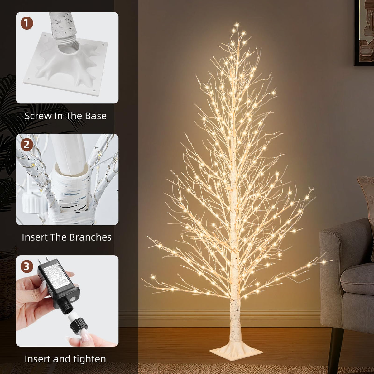 6FT LED Lighted Birch Tree with Timer IP44 Waterproof H9799