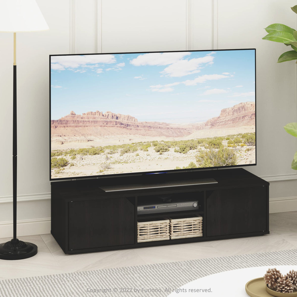 Espresso 2-Tier TV Stand with Open Shelf and Door Cabinets S7349