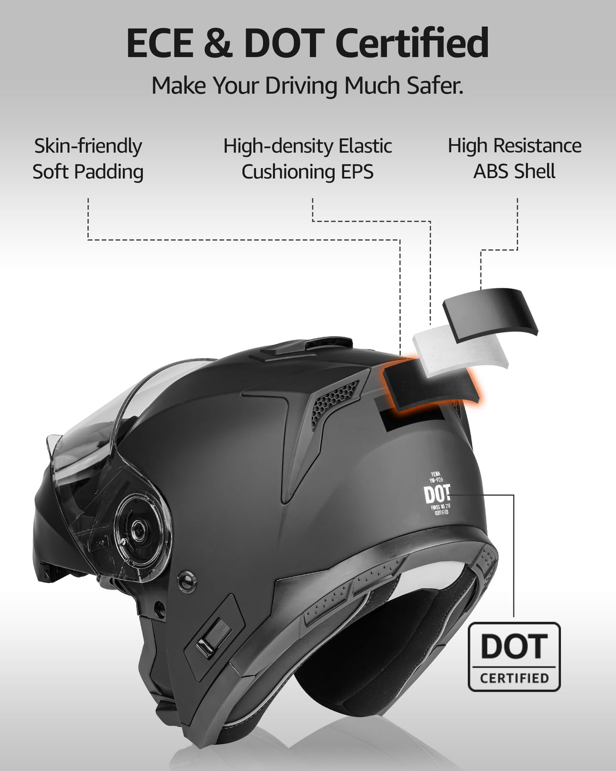 DOT Approved Full Face Motorcycle Helmet with Flip Up Dual Visor O892