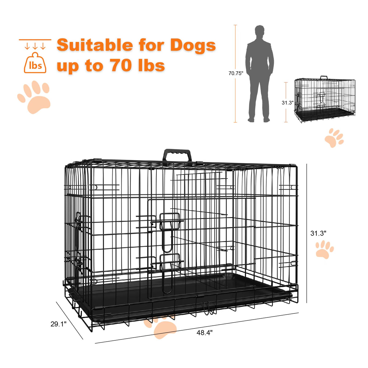 Foldable Metal Wire Dog Crate with Divider 48 Inch Z23881