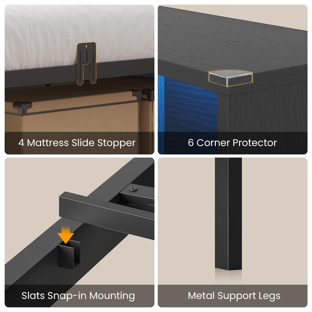 Black Twin Metal Platform Bed with Storage A910688