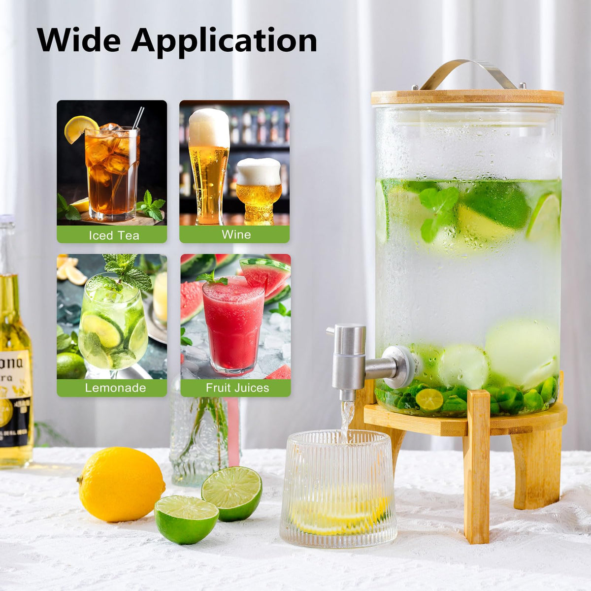 1.2 Gallon Glass Drink Dispenser with Stand and Spigot, 2 Pack Q1949