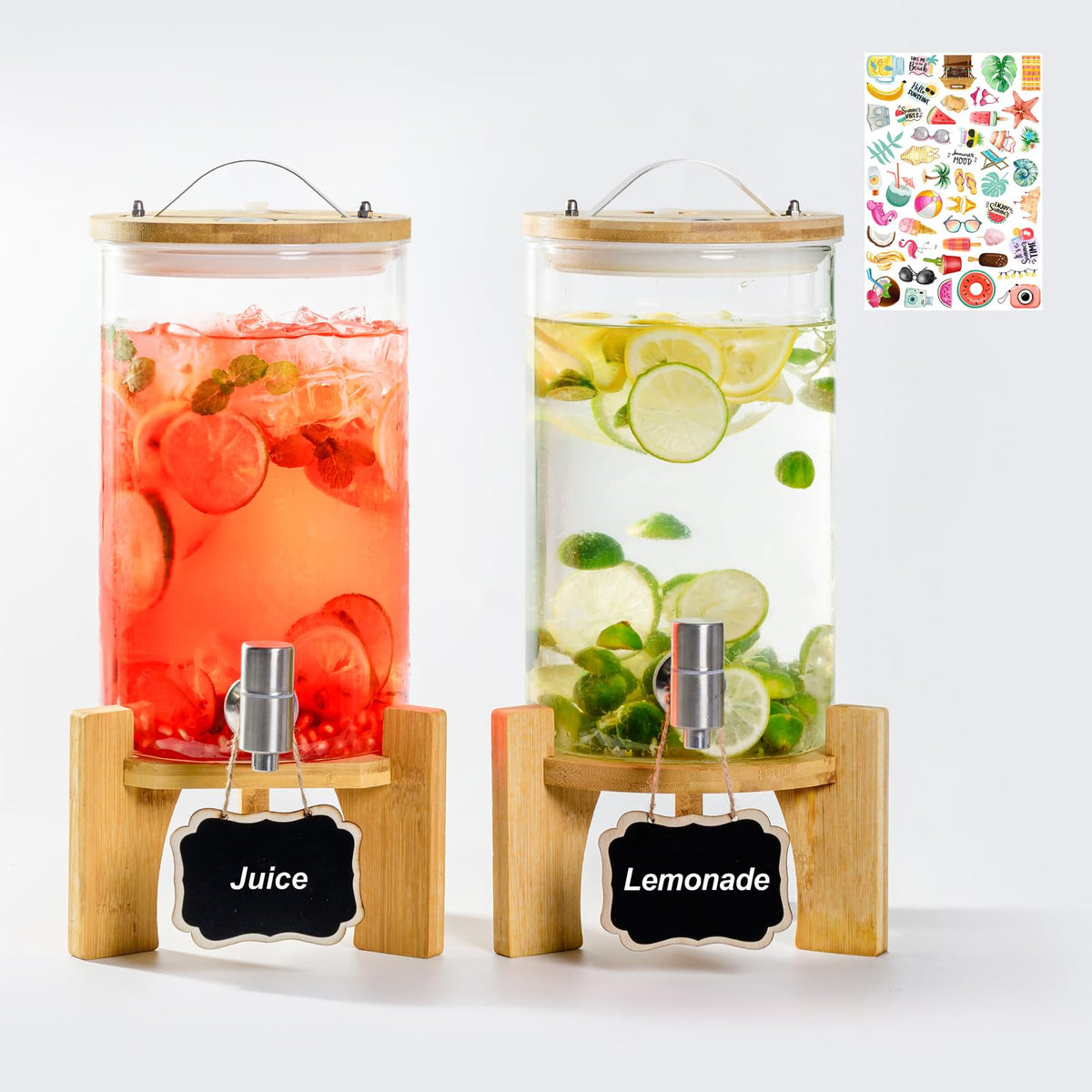 1.2 Gallon Glass Drink Dispenser with Stand and Spigot, 2 Pack Q1949